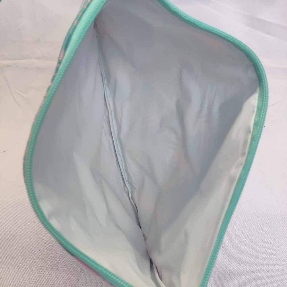 "Beach Please" Makeup Bag Palm Tree Leaf Pink Canvas Zipper Top & Clear Pocket - Picture 8 of 12